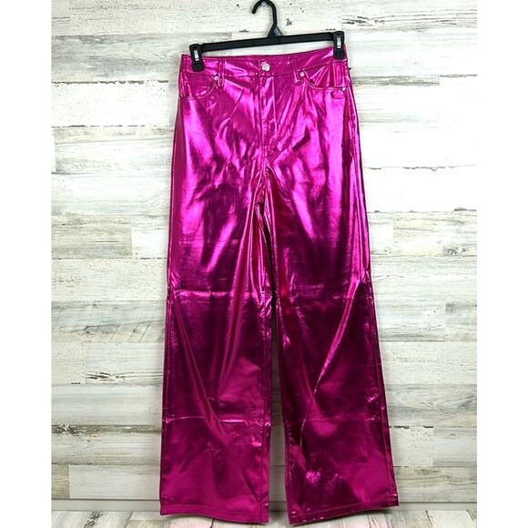 Blank NYC x Free People Women’s 28 Hot Pink Vegan Leather Wide Leg Pants NWT - Picture 1 of 10